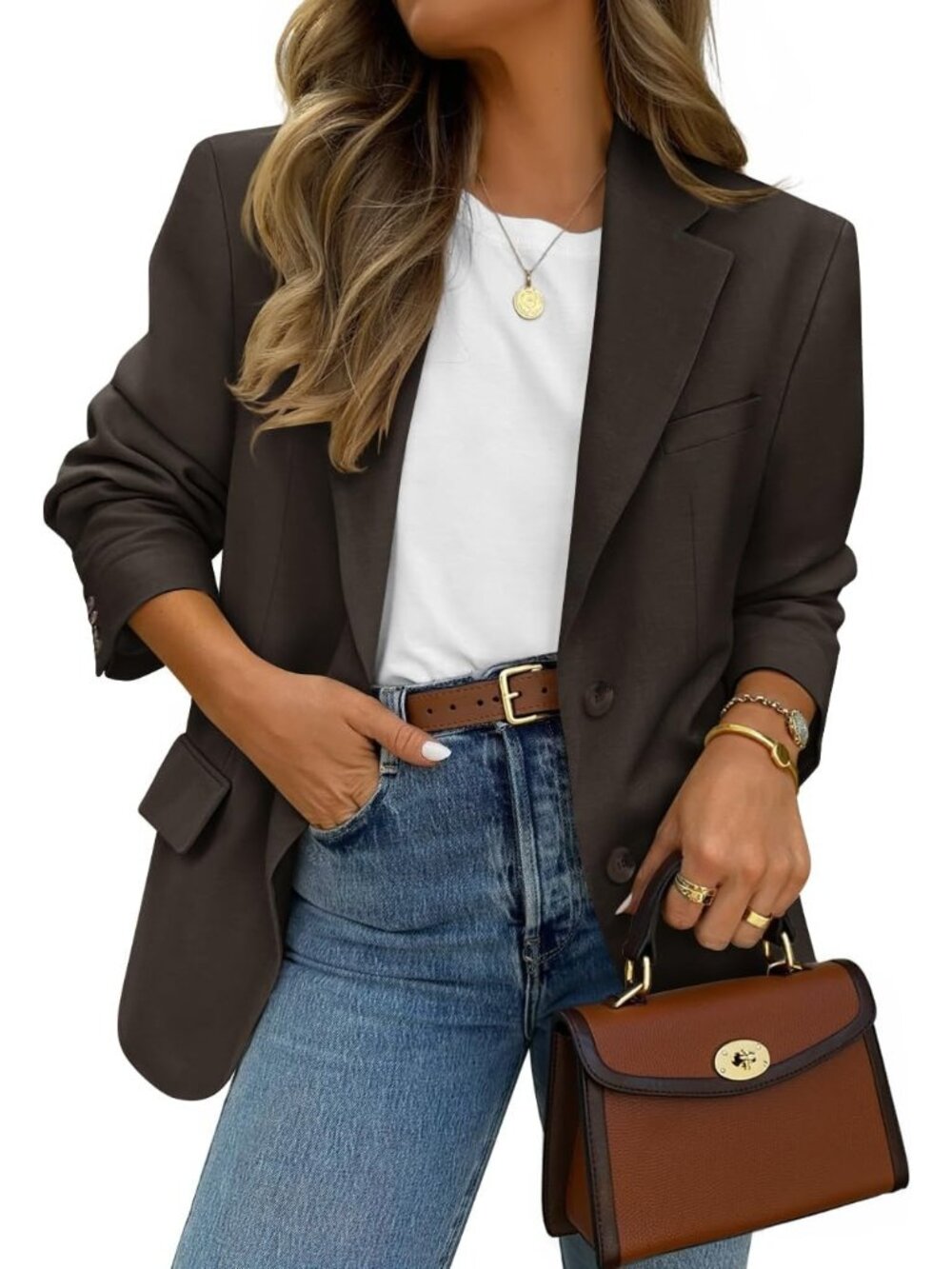 〽️Women's Coffee Business Casual Lapel Lightweight Soft Long Sleeve Front Blazer